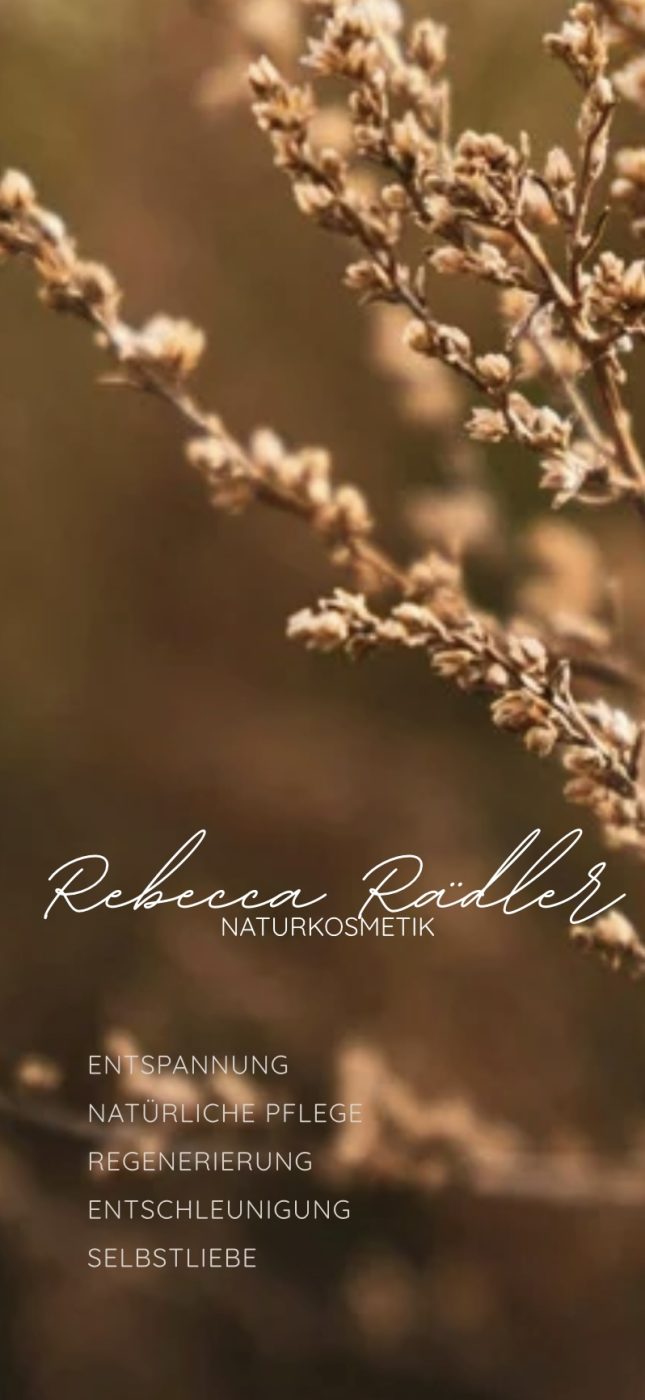 Geschenkgutschein-Motiv von Rebecca Rädler Naturkosmetik mit den Werten Entspannung, Natürliche Pflege, Regenerierung, Entschleunigung und Selbstliebe